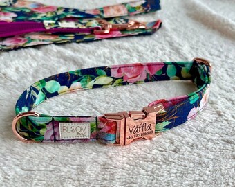 Personalized dog girl collar Roses, Engraved pet collar with name, Girl Dog Collar with Metal Buckle, Flowers Dog Collar, Puppy Collar