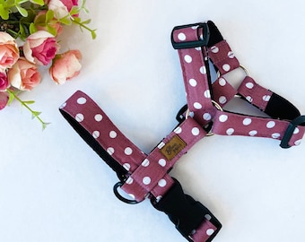 Mädchen Hundegeschirr Heather Polka Dot, hochwertiges verstellbares Hundegeschirr, weibliches Hundezubehör für kleine mittelgroße Hunde