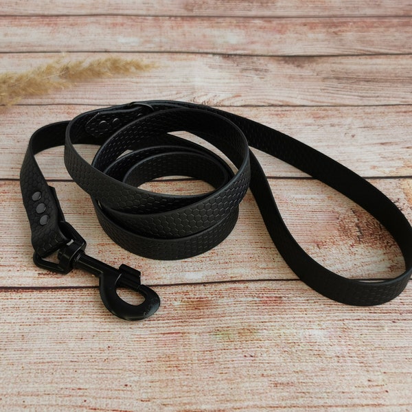 Custom dog leash - Black, Strong dog leash for all breeds, Coated webbing hexagon waterproof lead, 0.78”/ 20mm wide, Choose snap hook color