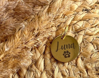 Customized Name and Address tag for Pet, Engraved Name ID Tag for Dogs, Stainless Steel Circle Dog Tag, Personalised Puppy Dog Tag