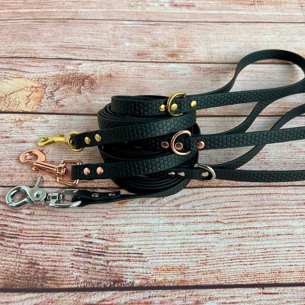 Thin dog leash for small and middle dog breeds, 0.6" wide Waterproof dog leash black, Easy-care custom size dog leash, lightweight dog leash