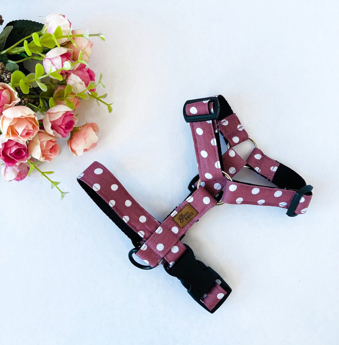 Girl Dog Harness Heather Polka Dot, High Quality Adjustable Dog Harness