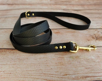Black waterproof dog leash with Black or Gold hook, Honeycomb walking and training leash, Dirty resistant dog leash, 0.78" wide, Easy-care