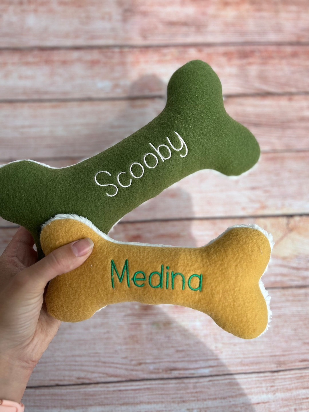 Personalized Dog Toy Plush Bone, Puppy Soft Toy With Squeaker, Small