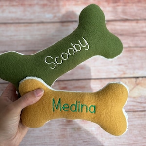 Personalized dog toy Plush bone, Puppy soft toy with squeaker, Small gifts for dogs, New puppy welcome gift