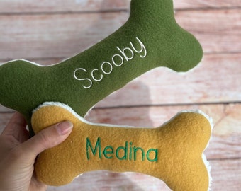 Personalized Plush Dog Bone Toy: Embroidered Puppy Gift with Squeaker