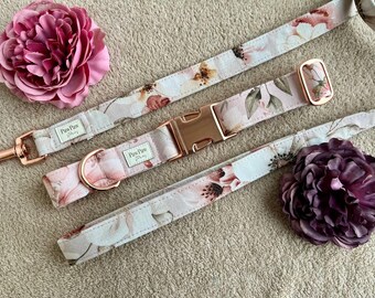 Dog collar girl, 1 inch dog collar with name, customizable dog collar, wine dog collar flowers, dog wedding collar, fancy dog collar