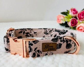 Vintage rose dog collar girl, Dusty pink Floral dog collar, Female Dog Collar, Gift for dog lover, Stylish Dog collars - all sizes available