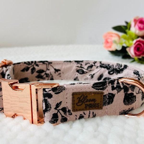 Vintage rose dog collar girl, Dusty pink Floral dog collar, Female Dog Collar, Gift for dog lover, Stylish Dog collars - all sizes available
