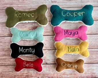 Jouet pour chien personnalisé en os, jouet pour chien couineur, jouet en peluche pour chien de petite et grande race, cadeau personnalisé pour chiot, taille et couleur au choix