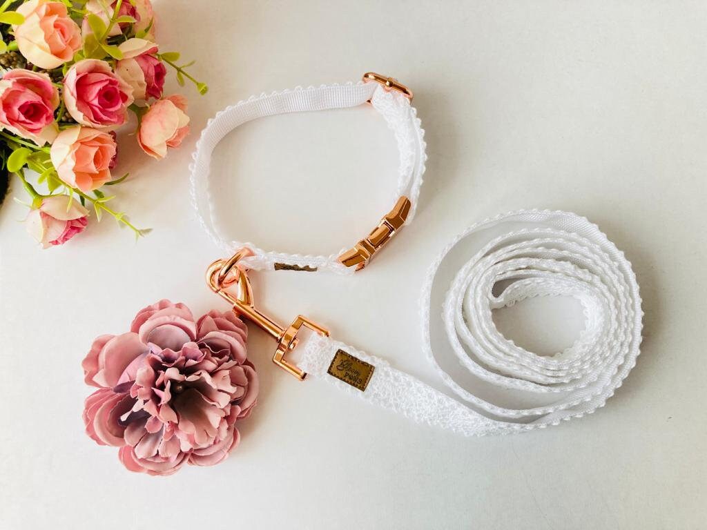 Wedding Dog Collar and leash set White lace dog collar and Etsy