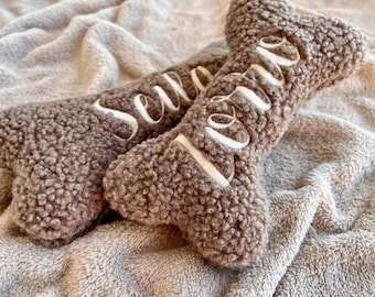 Custom Plush Dog Bone Toy with Name, Personalized Squeaky Puppy Gift, Embroidered Pet Toy, Dog Adoption Present