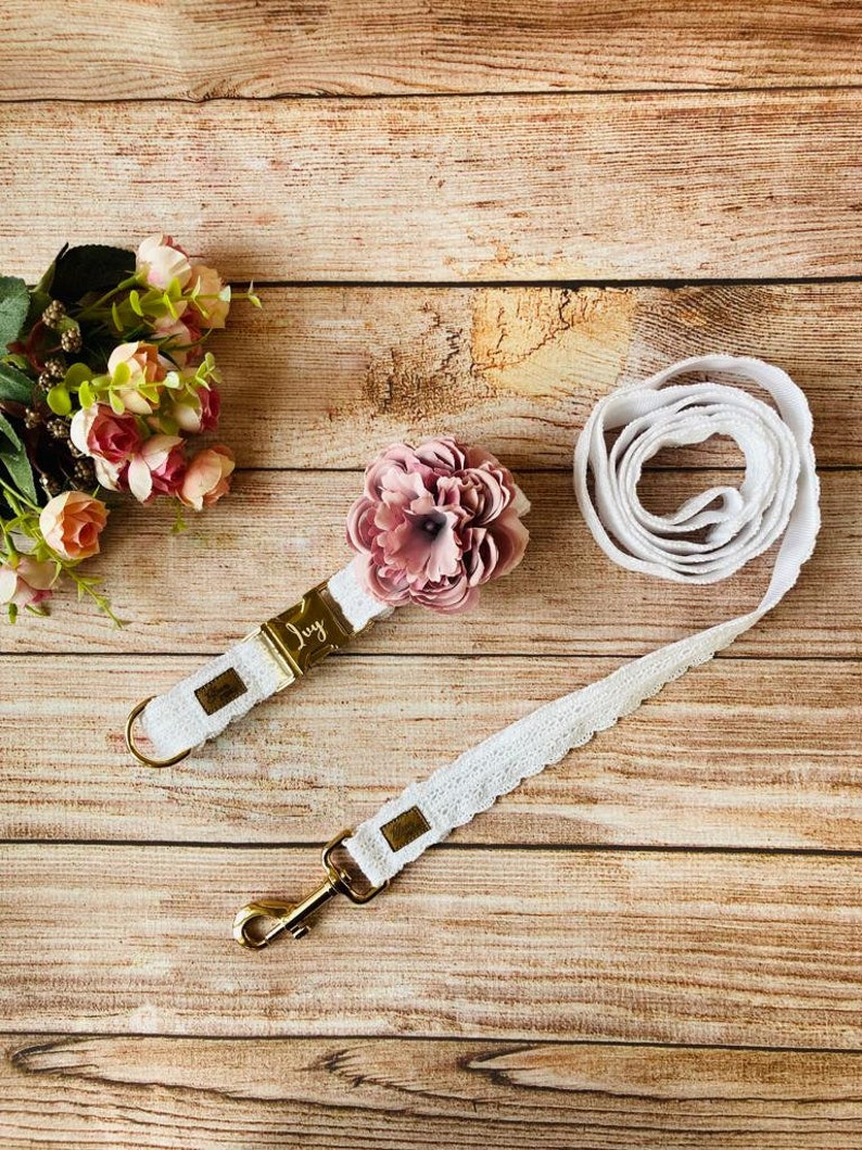 Personalized Wedding Dog Collar and Leash Set White Lace Dog Etsy