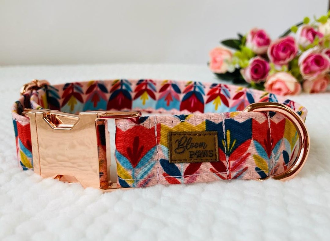 Floral Dog Collar Pink Tulip Dog Collar Girl Female Dog Etsy UK