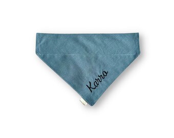 Personalized Pet bandana slip over the collar, Linen dog bandana with name - blue, black or pink, Puppy bandana, Christmas dog gift