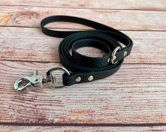 Black thin dog leash for small dogs, Lightweight and comfortable puppy leash, 0,6"/15mm wide pet lead, Waterproof and dirty resistant