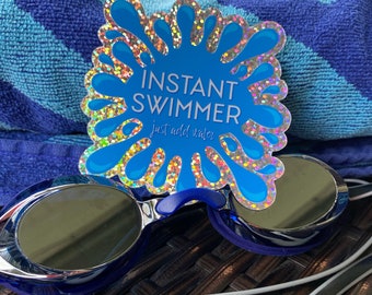 Instant Swimmer Just Add Water Glitter Sticker: Swim Team Vinyl Decal (3")