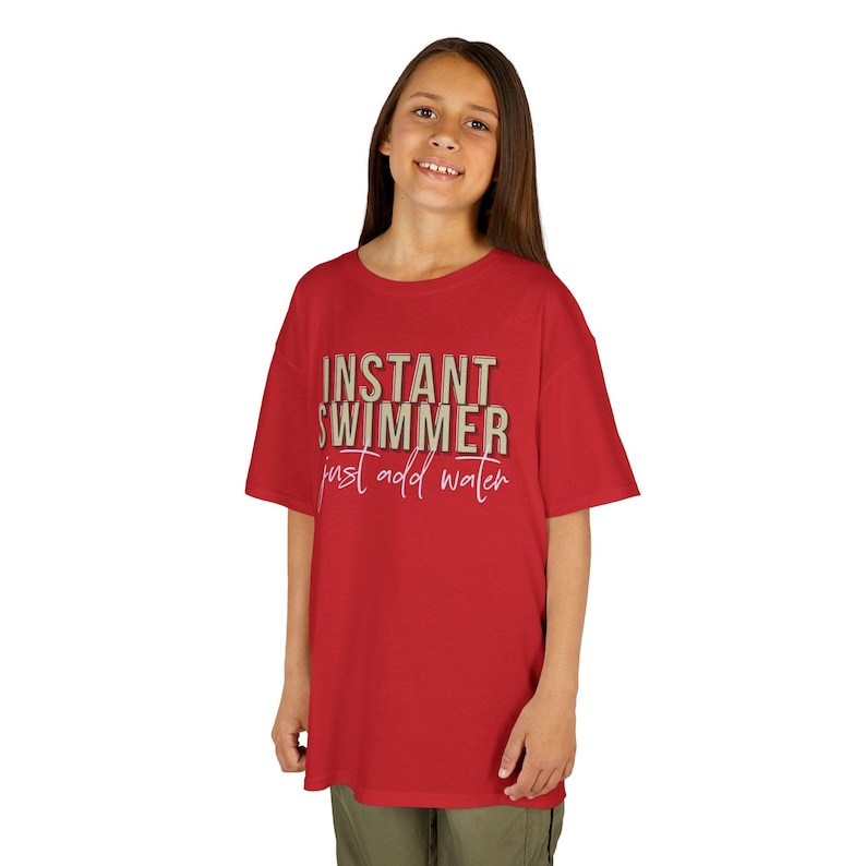 back of swim team Instant Swimmer Just Add Water t-shirt in color navy