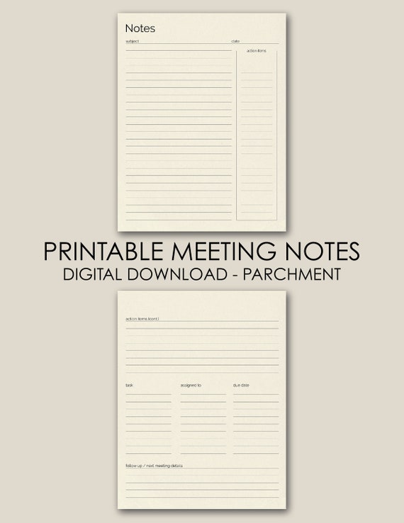 Meeting Notes Digital Download Parchment Etsy