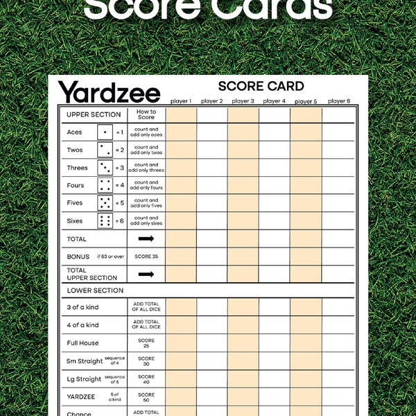 Carte de score Yardzee imprimable numérique | Téléchargement instantané Yahtzee | Jeux de pelouse en famille | Carte de pointage du jeu de fête du dimanche d'été