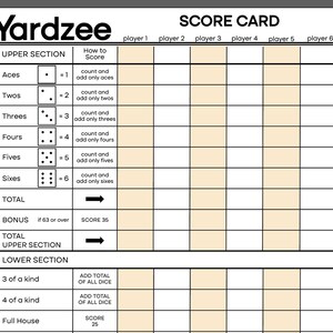 Printable Yardzee Score Card Digital Instant Download | Yahtzee Family Lawn Game | Summer Sunday ...