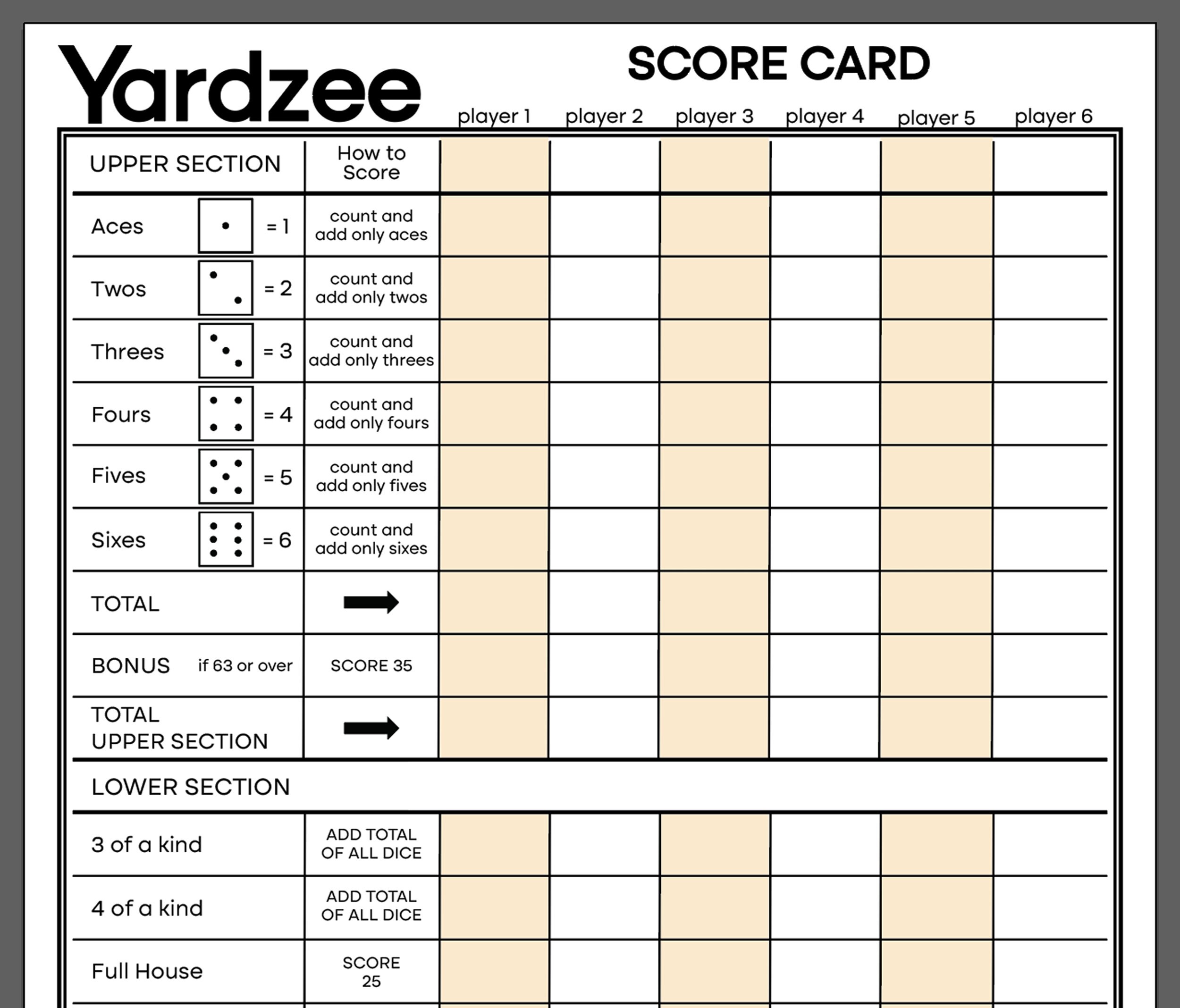 Printable Yardzee Score Card Digital Instant Download | Yahtzee Family Lawn Game | Summer Sunday ...