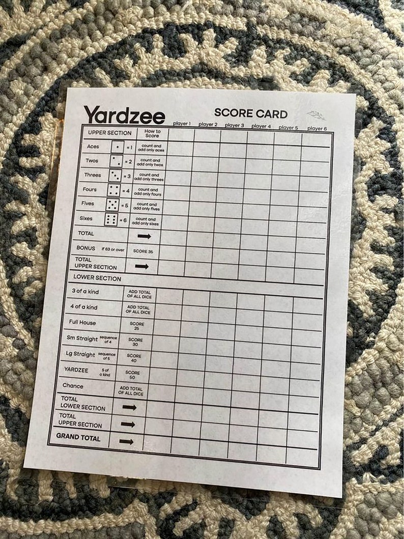 Printable Yardzee Score Card Digital Instant Download | Yahtzee Family Lawn Game | Summer Sunday ...