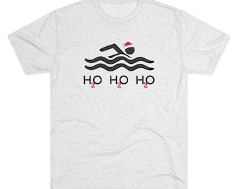 Adult Unisex Short Sleeve Tee with Santa Hat Swimmer for Swim Team Christmas