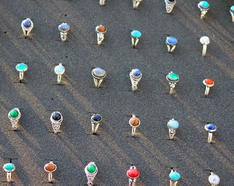 Turquoise Ring, Small Gemstone Baby Rings, Silver Overlay Rings, Crystal Gemstone Rings, Boho Handmade Ring, Hippie Ring, Birthstone Rings