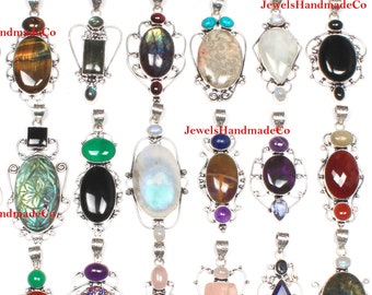 Natural Crystal Pendants Women Jewelry Lot Silver Plated Gemstone Pendant Multi Fire Labradorite & Mix Gemstone Pendants Necklace For Women