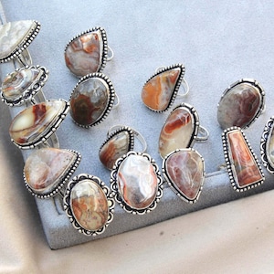 Crazy Lace Agate Ring, Silver Overlay Ring, Handmade Ring, Crystal Rings, Agate Jewelry, Gemstone Ring, Birthstone Ring, Hippie Ring Lots