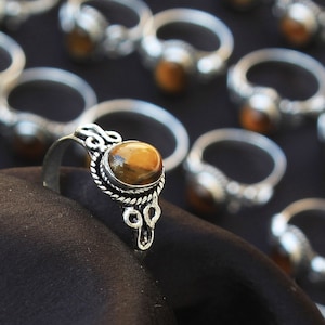Natural Tiger Eye Crystal Rings, Silver Overlay Crystal Rings, Handmade Gemstone Rings, Baby Stone Rings, Hippie ring, Handmade Boho Rings image 1
