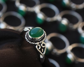 Green Onyx Ring, Silver Overlay Handmade Ring, Hippie Onyx Ring, Boho Ring, Vintage Rings, Bohemian Rings, Designer Handmade Women Rings