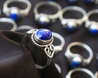 Lapis lazuli kristallen ringen, handgemaakte ringen, hippieringen, zilveren Overlay-ringen voor vrouwen, kristallen ringen, dikke ringen, boho-ringen als cadeau