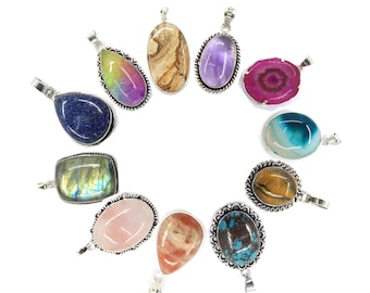 Assorted Crystal Pendants, Vintage Necklace Pendant, Silver Overlay Handmade Pendants