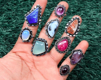 Aesthetic rings for women handmade jewelry vintage jewelry statement rings assorted crystal rings bulk lot