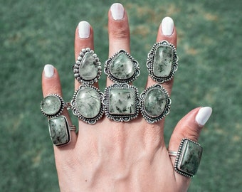 Prehnite crystal rings for women Handmade jewelry rings Statement Rings for women