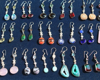 Gemstone Earrings Silver Plated Jewelry Mixed Gemstone Earrings Wholesale Lot Earrings Lot Silver Plated Earrings Pair