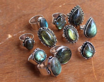 Gift for Her Multi Flash Labradorite Rings Multi Fire Labradorite Gemstone Ring Spinel Statement Ring Silver Overlay Labradorite Ring