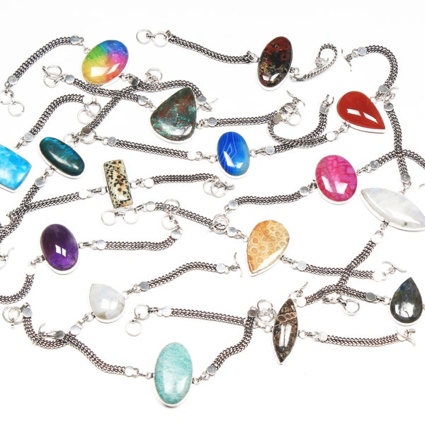 Assorted Crystal Bracelet Jewelry, Multi Color Gemstone Silver Plated Chain Bracelet Wholesale For Bulk Sale