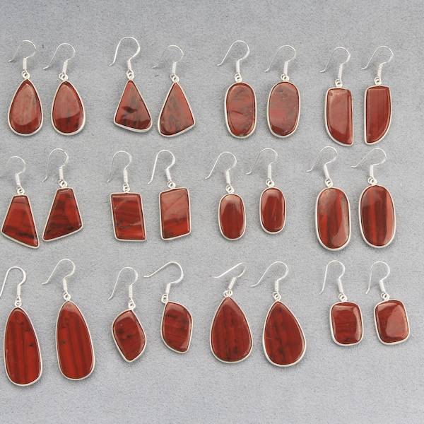 Red jasper earring, vintage earring, Hippie earring, Silver overlay earring for women, Crystal earrings, Chunky earrings, Earrings for gift