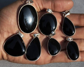 Black Onyx Crystal Pendants, Black Onyx Silver Overlay Pendants, Women Wedding Necklace Pendants, Boho Jewelry, Gift For Her Jewelry