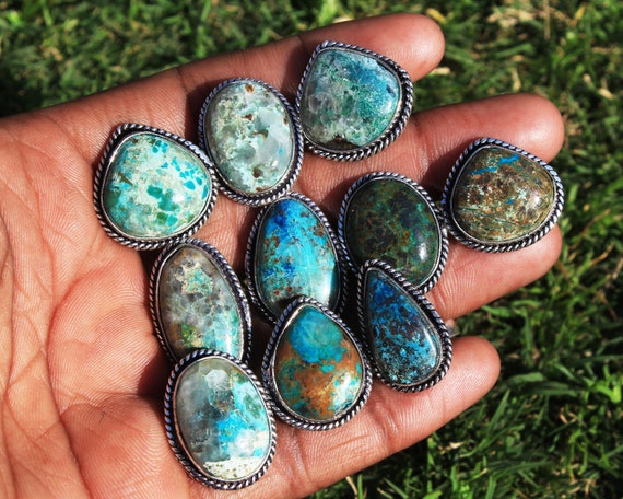 Chrysocolla rings deals silver