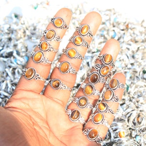 Natural Tiger Eye Crystal Rings, Silver Overlay Crystal Rings, Handmade Gemstone Rings, Baby Stone Rings, Hippie ring, Handmade Boho Rings image 9