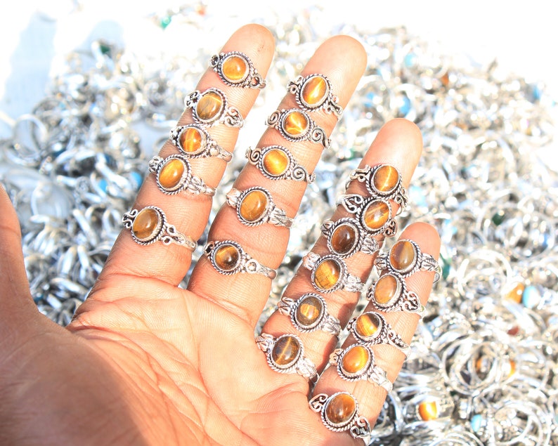 Natural Tiger Eye Crystal Rings, Silver Overlay Crystal Rings, Handmade Gemstone Rings, Baby Stone Rings, Hippie ring, Handmade Boho Rings image 9