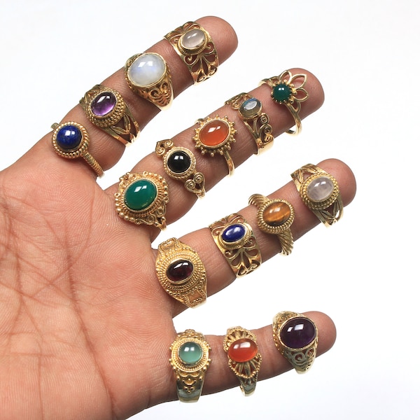 Multi Color Crystal Rings Assorted Gemstone Gold Plated Rings For Women Wholesale Rings For Bulk Sale