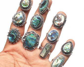 Natural Abalone Shell Women Rings, Natural Crystal Ring, Silver overlay Ring, Gemstone Ring, Shell Gemstone Rings, Wedding Ring