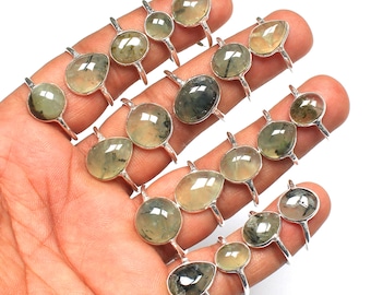 Prehnite Gemstone Bezel Rings, handmade Rings, Green Prehnite Crystal Women Ring, 925 Silver Plated Rings, Women Gift Ring Jewelry