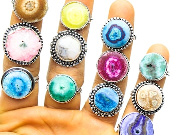 Multi Colosr Druzy Gemstone Rings, Brass Ring, Silver Plated Ring, Designer Handmade Hippie Jewelry, Solar Quartz Druzy Ring, Gift For Women