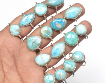 Natural Larimar Crystal Ring, Larimar handmade Bezel Rings for women mixed US sizes, Silver overlay crystal Rings